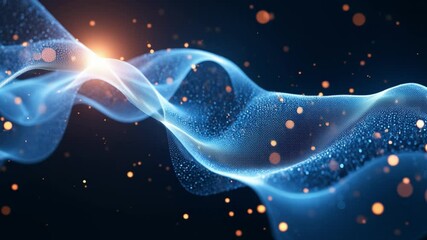 Leinwandbilder - Imitation an abstract wave on dark background. Network Design with Particle. Big data. Abstract bright shine in black space. 3D rendering