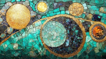Poster - art piece featuring vibrant colors like turquoise, emerald, and gold, arranged in an artistic design that draws attention and adds character.