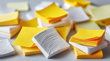 Poster - Stack of yellow and white sticky notes are piled on top of each other. The yellow notes are the most prominent, and they seem to be the most used. The white notes are also present