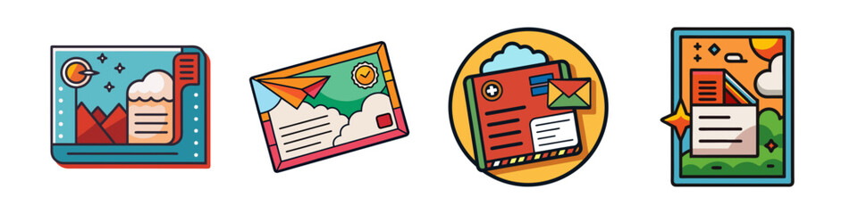 Poster - Colorful Illustrations of Postcards Letters and Envelopes for Sending Mail
