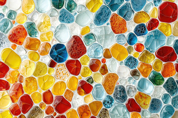 Poster - Colorful, semi-transparent stones creating an artistic mosaic pattern with vibrant hues and unique textures for a visually striking effect.