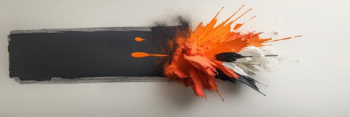 Poster - Explosive Artistry: A vivid explosion of orange, black, and white paint bursts forth from a stark black rectangle, creating a captivating visual statement, conveying energy and artistic flair.