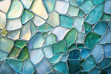 Poster - A mosaic of irregularly shaped, light-colored stones with hues of blue, green, and white creates an artful textured surface.
