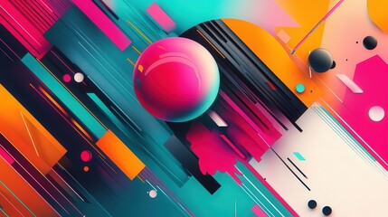 Fototapete - bright colors and dynamic geometric shapes, creating a sense of playfulness and movement within the design.