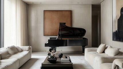 Poster - the wall in this stylish, contemporary living room, enhancing the space beauty and offering a sense of elegance and tranquility
