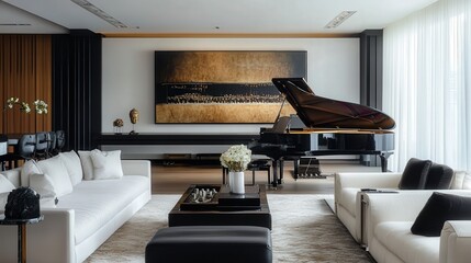 Poster - the wall in this stylish, contemporary living room, enhancing the space beauty and offering a sense of elegance and tranquility