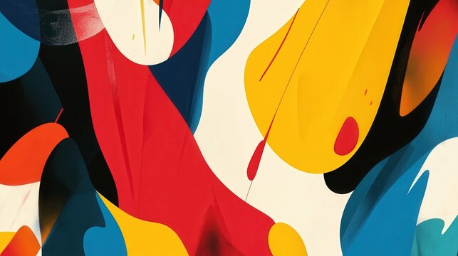 bold colors and dynamic shapes that create a sense of movement and excitement throughout the composition.
