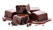 © Almahyra - Melted chocolate squares and chunks isolated on white.