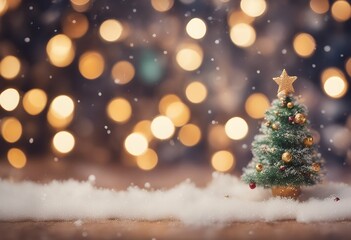 Wall Mural - wide background snow holiday decorated tree lights new design garland winter border blurred widescre