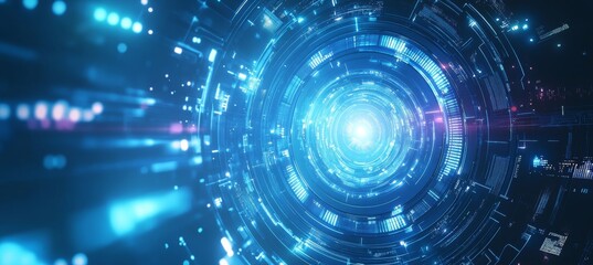 Fototapete - Circular digital cyber portal. Virtual data wireless transfer. Time speed future warp travel. Generative AI technology.