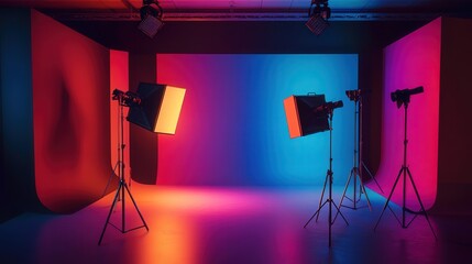 Poster - studio room with different colored backgrounds, all spotlighted with carefully placed lighting effects that create a visually appealing atmosphere.
