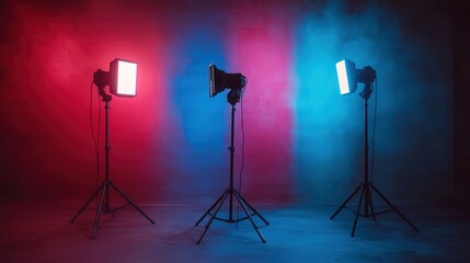 Poster - different colored backgrounds in a studio, with spotlights and creative lighting effects that bring out the depth and detail of each color.
