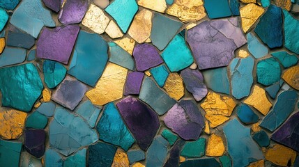 Poster - mosaic tiles arranged in a radiant pattern, with stunning colors like turquoise, gold, and violet blending seamlessly together to create an eye-catching visual.