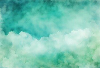 Wall Mural - watercolor center background texture sky border abstract white cloudy design green blue paper purple