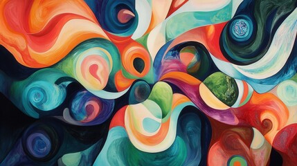 Poster - contemporary abstract background with dynamic, swirling shapes and bright, lively colors that create a sense of depth and motion.
