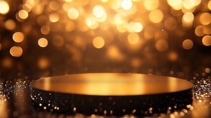 Poster - gold background sets the stage for the podium, which is beautifully framed by a soft, blurry bokeh, adding a magical and elegant touch to the scene