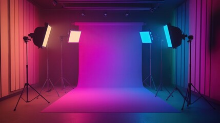 Poster - studio room, showcasing colored backgrounds with spotlights and ambient lighting effects that enhance the beauty and depth of the scene.
