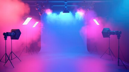 Poster - studio room, showcasing colored backgrounds with spotlights and ambient lighting effects that enhance the beauty and depth of the scene.
