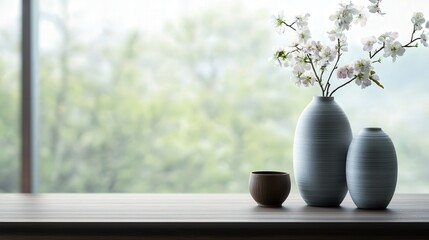 Poster - soft, blurred bokeh background creates a peaceful, aesthetic space for displaying items, perfect for artistic product showcases. -