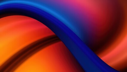 Wall Mural - A vibrant abstract featuring a bold blue curve against a warm gradient background of orange and red hues