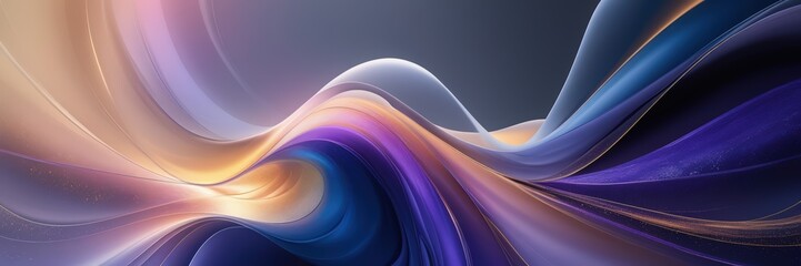 Wall Mural - Abstract flowing waves in shades of purple blue and gold creating a dynamic and elegant composition