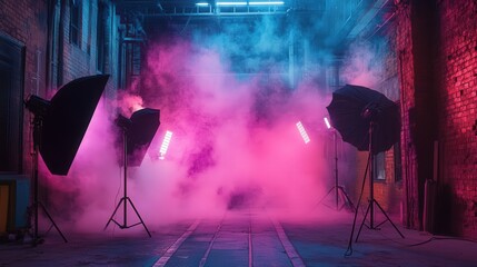 Poster - neon-lit street in a studio setting, where spotlights cut through the darkness, creating an intense, urban-inspired ambiance.