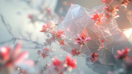 Poster - dynamic low poly geometric design creates a fascinating polygon technology background with stunning 3D imagery and depth.
