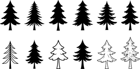 Poster - OutlineFilledVectorSign ofvs - 3 fir tree vector icon . forest silhouette sign . isolated transparent . outline and filled version . 