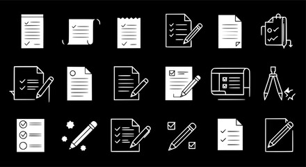 Poster - OutlineFilledVectorSign ofvs - writing pad vector icon . isolated transparent . paper with pencil . note / form . business contract . black outline and filled version . 