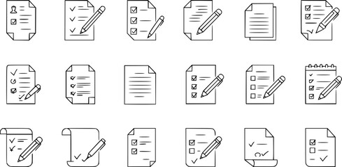 Poster - OutlineFilledVectorSign ofvs - writing pad vector icon . isolated transparent . paper with pencil . note / form . business contract . black outline and filled version . 