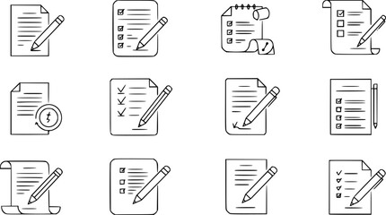 Poster - OutlineFilledVectorSign ofvs - writing pad vector icon . isolated transparent . paper with pencil . note / form . business contract . black outline and filled version . 