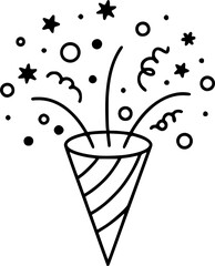 Poster - Outline Filled Vector Sign ofvs - confetti popper vector icon . isolated transparent . black outline and filled version 