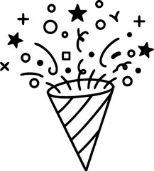 Poster - Outline Filled Vector Sign ofvs - confetti popper vector icon . isolated transparent . black outline and filled version 