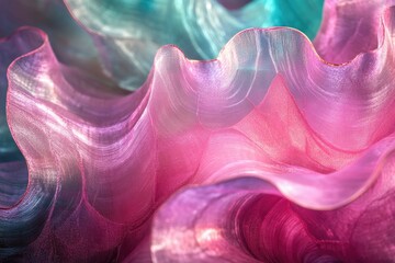 Aufkleber - Abstract image of flowing, iridescent pink and teal fabric with soft, wavy texture.