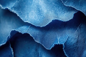 Poster - Close-up of textured blue denim fabric, showing its rugged and layered appearance.