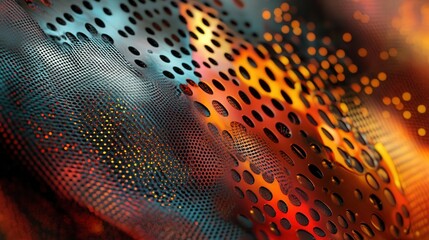 Poster - metallic surface featuring futuristic patterns and glowing accents forms an abstract background with an advanced, modern look.