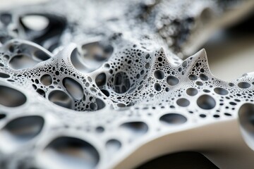 Fototapete - Abstract 3D render of a porous, textured surface with interconnected cavities resembling a complex network or organic structure.