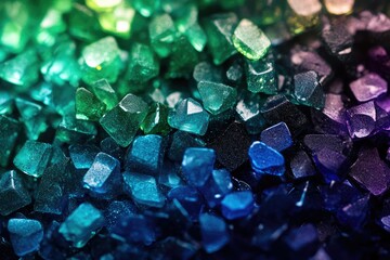 Poster - A close-up shot of vibrant, jewel-toned crystals, transitioning from teal to deep blue and purple.