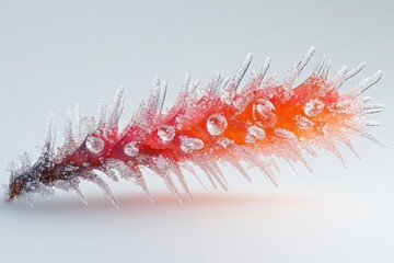 Aufkleber - A frosty red leaf, delicately coated in ice crystals, showcases winter's beauty.