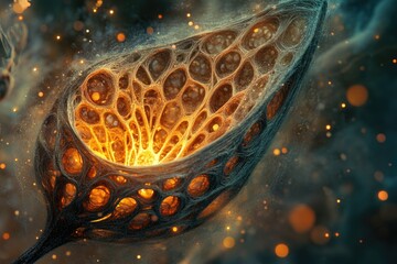 Aufkleber - Intricate bioluminescent organism with glowing inner core, detailed textures and cosmic dust.