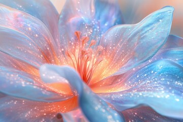 Aufkleber - Close-up of a luminous, ethereal flower with pastel hues and sparkling texture.