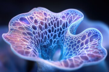Poster - A vibrant, bioluminescent organism with a complex, web-like structure, glowing with iridescent colors.