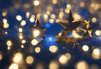 Wall Mural - blue gold background star city music silver bokeh shine 3d live note three-dimensional jazz musical 