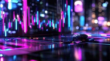 Poster - Vibrant Abstract Digital Landscape with Colorful Data Visualization