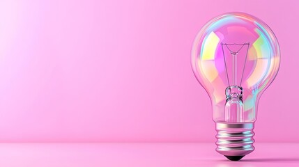 Poster - Colorful Light Bulb with Reflection on Pink Background for Creativity