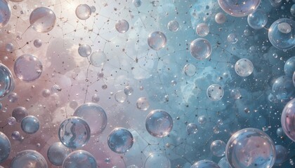 Poster - Floating bubbles and transparent spheres abstract digital space visual art ethereal environment upward perspective science and imagination