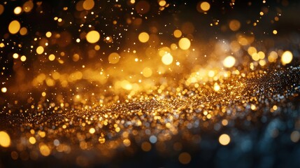 Poster - a captivating cascade of golden bokeh lights dances across the dark canvas creating a mesmerizing and ethereal atmosphere of shimmering elegance