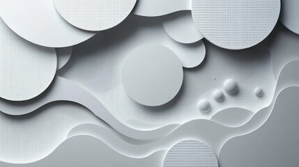 Poster - abstract pale gray geometric composition featuring circles spheres and flowing shapes for a modern sophisticated background