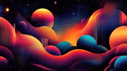 Poster - abstract cosmic landscape with vibrant gradients and sparkling stars evokes dreamy ethereal scenery and celestial beauty for artistic themes