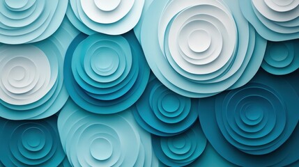 Poster - abstract layered circles in shades of blue and white creating a calming serene feel with a sense of depth and visual texture